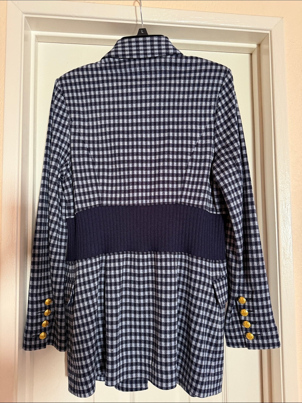 Cabi Navy & White Gingham Blazer Jacket - Picture 2 of 4